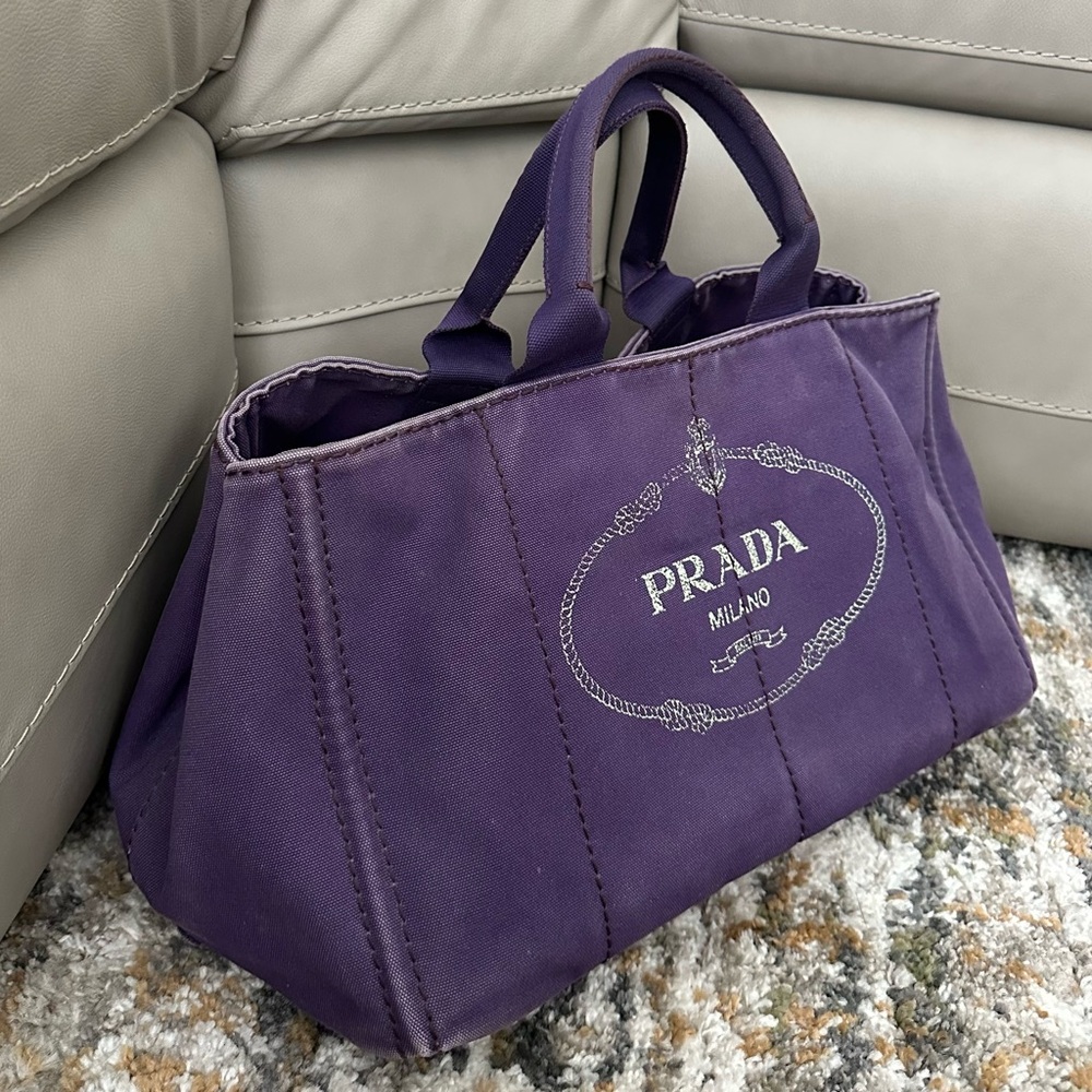 PRADA CANAPA RARE PURPLE DENIM MEDIUM TOTE BAG - Picture 5 of 16